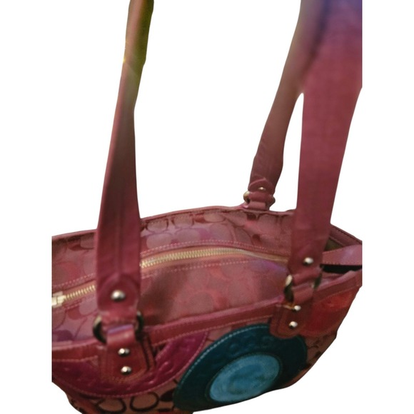 Coach Signature C Monogram Shoulder Bag Purple Leather Trim - Picture 6 of 9